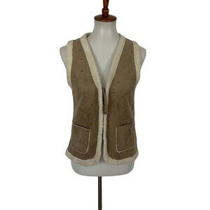 Karl Marc John Brown Faux Suede Sherpa Vest Open Front Boho Western Style Medium